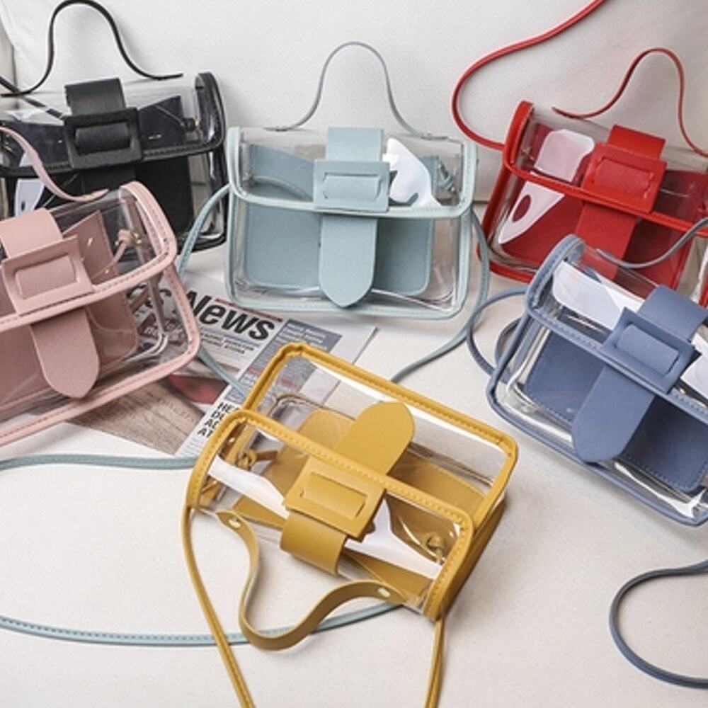 Mini Transparent Square Crossbody Bag with Inner Pouch Red Trim - Picture 3 of 7